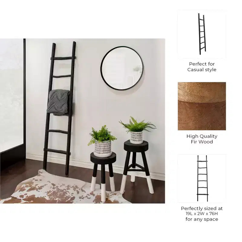 Échelle verticale décorative avec porte-serviettes pour couvertures - Meuble de rangement fin avec crochets pour chambre ou salon