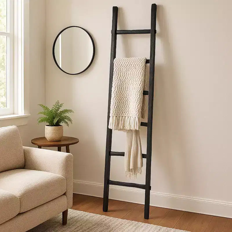Échelle verticale décorative avec porte-serviettes pour couvertures - Meuble de rangement fin avec crochets pour chambre ou salon