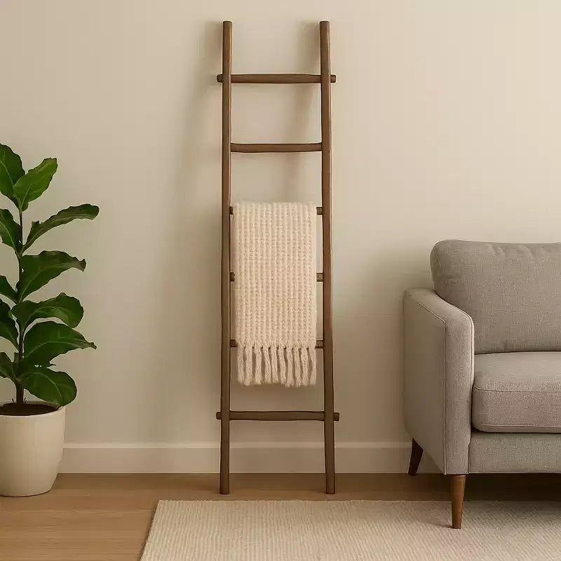 Échelle verticale décorative avec porte-serviettes pour couvertures - Meuble de rangement fin avec crochets pour chambre ou salon