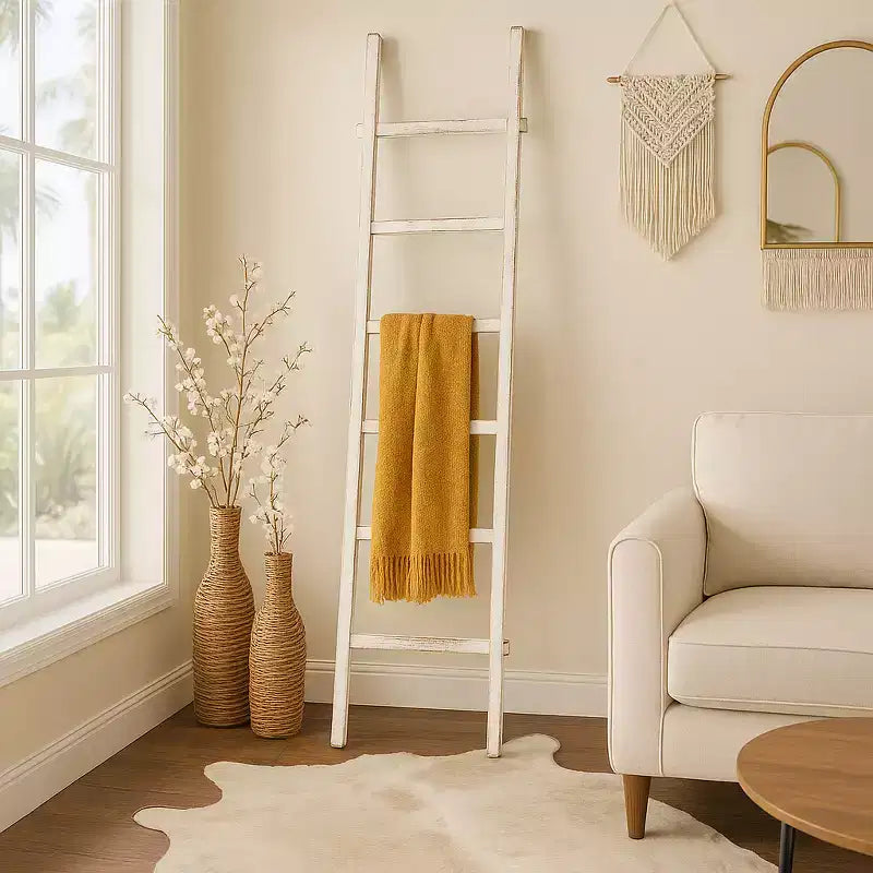 Échelle verticale décorative avec porte-serviettes pour couvertures - Meuble de rangement fin avec crochets pour chambre ou salon