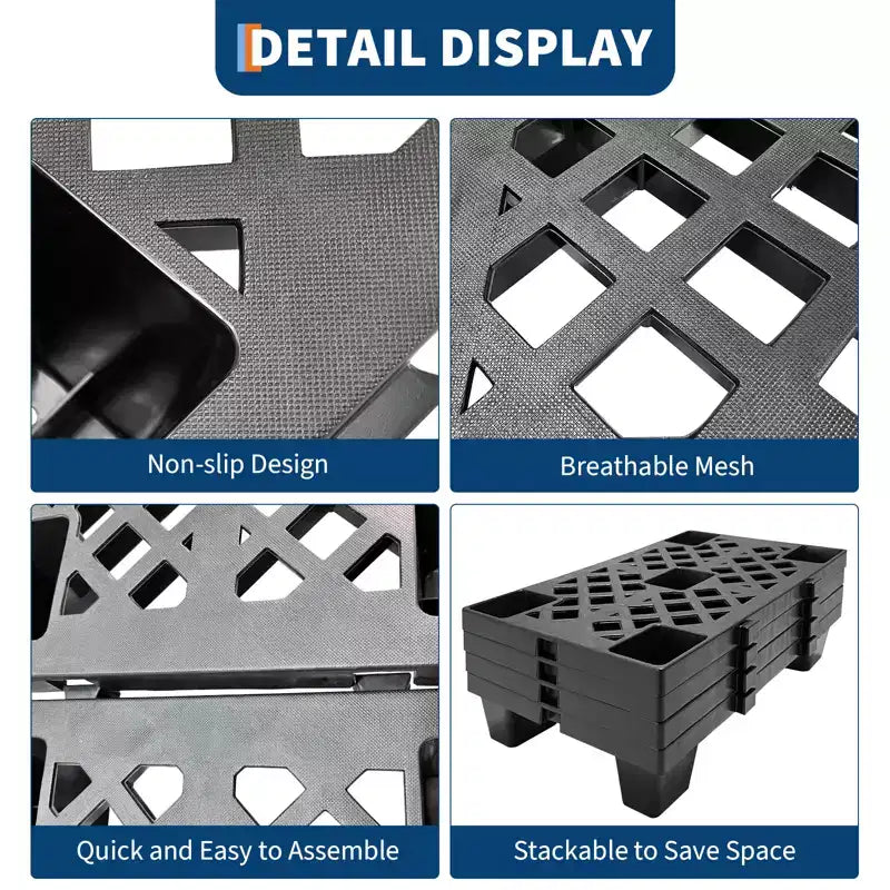 Palettes en plastique emboîtables et empilables 50x30x10 cm légères, ventilées et imbriquées pour stockage dans garage, entrepôt, sous-sol