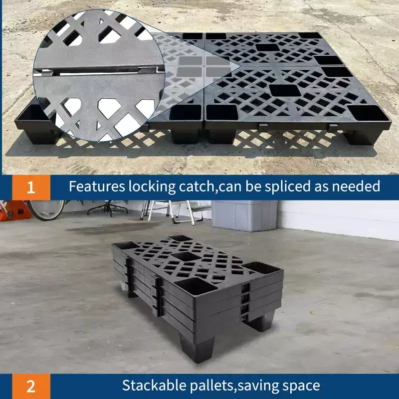 Palettes en plastique emboîtables et empilables 50x30x10 cm légères, ventilées et imbriquées pour stockage dans garage, entrepôt, sous-sol