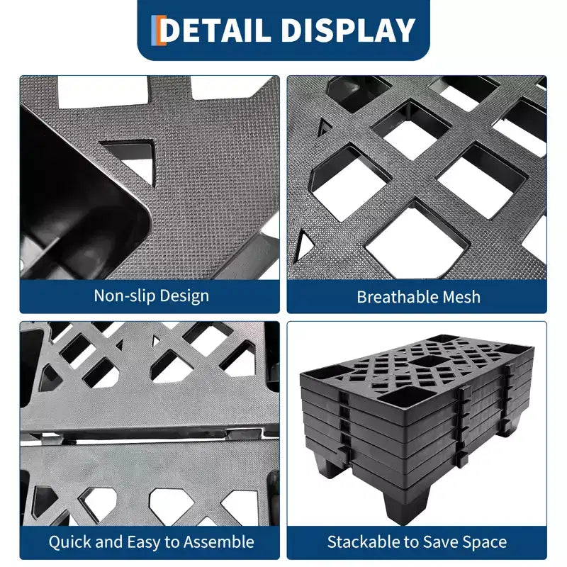 Palettes en plastique emboîtables et empilables 50x30x10 cm légères, ventilées et imbriquées pour stockage dans garage, entrepôt, sous-sol