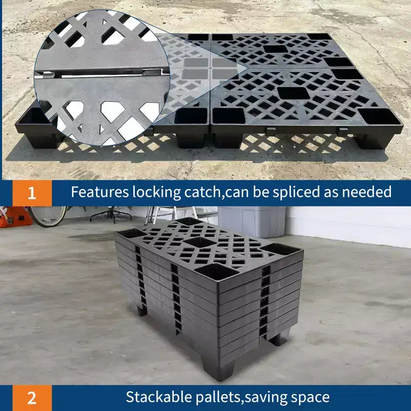 Palettes en plastique emboîtables et empilables 50x30x10 cm légères, ventilées et imbriquées pour stockage dans garage, entrepôt, sous-sol