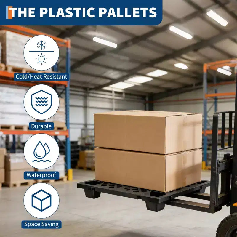 Palettes en plastique emboîtables et empilables 50x30x10 cm légères, ventilées et imbriquées pour stockage dans garage, entrepôt, sous-sol