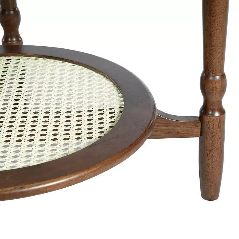 Table basse Whisen en forme de pétale avec plateau en verre craquelé et étagère de rangement à deux niveaux en rotin - Noyer