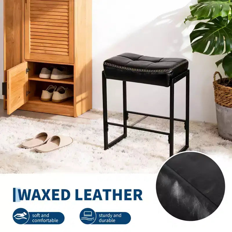 Tabouret de comptoir moderne en cuir PU ciré avec siège incurvé et repose-pieds, pour îlot de cuisine, salon, salle à manger et café