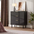 Fluted 3 Drawers Dresser, 2pcs Wood Chest of Drawers, Storage Dresser Chest with Metal Legs and Anti-Tipping Device for Bedroom Living Room, Black