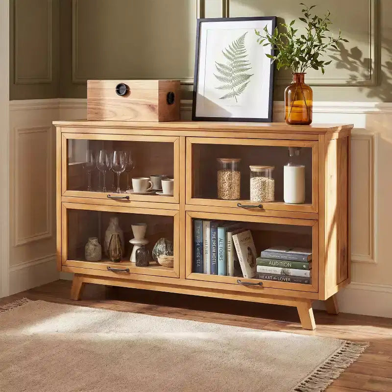 Meuble de rangement en bois Christopher Knight Home Emerson Mid-Century Modern avec 4 portes vitrées