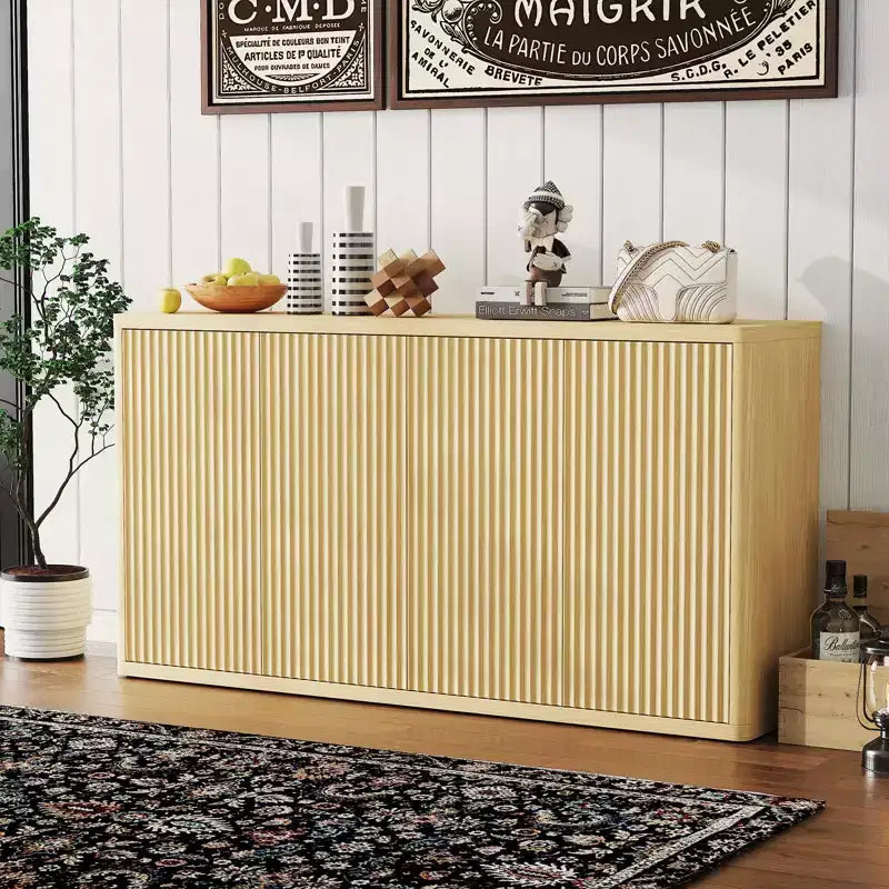 COZONY Buffet bas 66 cannelé avec rangement, enfilade moderne à 4 portes avec étagères réglables pour salle à manger ou salon