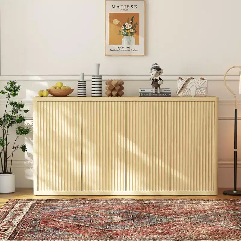 COZONY Buffet bas 66 cannelé avec rangement, enfilade moderne à 4 portes avec étagères réglables pour salle à manger ou salon
