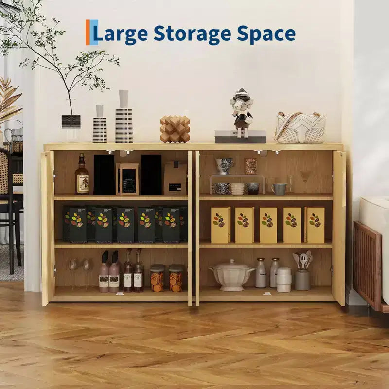 COZONY Buffet bas 66 cannelé avec rangement, enfilade moderne à 4 portes avec étagères réglables pour salle à manger ou salon