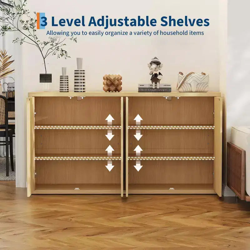 COZONY Buffet bas 66 cannelé avec rangement, enfilade moderne à 4 portes avec étagères réglables pour salle à manger ou salon