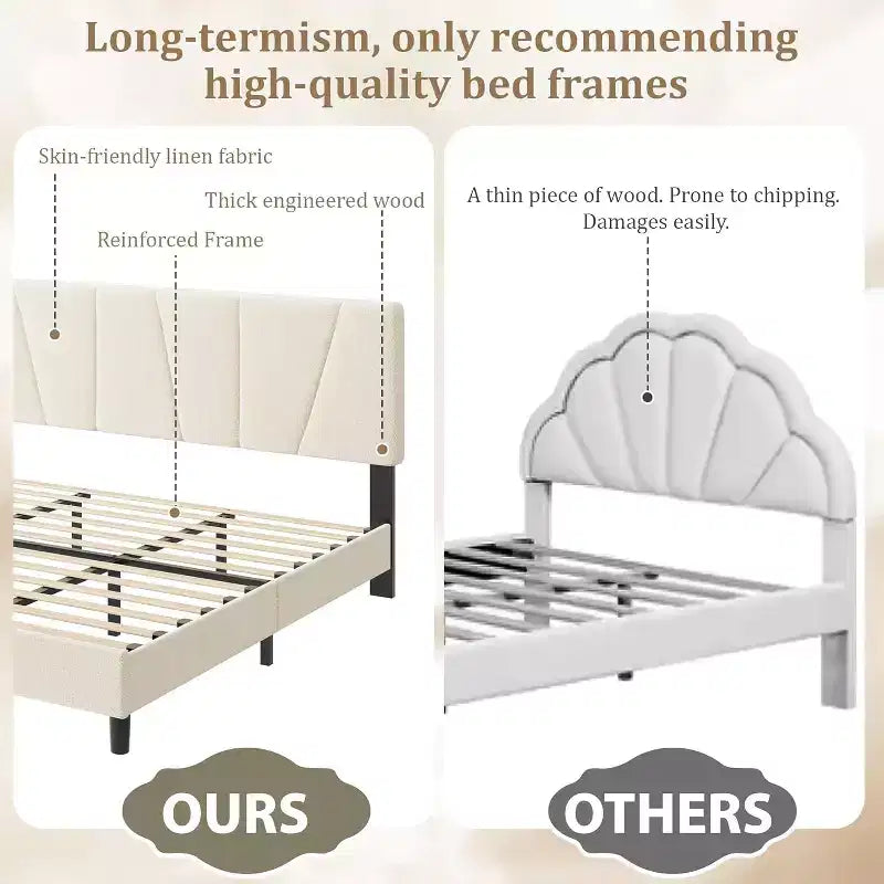 Cadre de lit plateforme capitonné à motif géométrique beige King Size DobleePy, tête de lit réglable, support à lattes en bois, pas besoin de sommier tapissier
