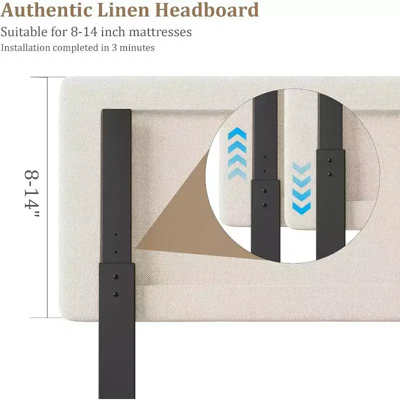 Cadre de lit plateforme capitonné à motif géométrique beige King Size DobleePy, tête de lit réglable, support à lattes en bois, pas besoin de sommier tapissier