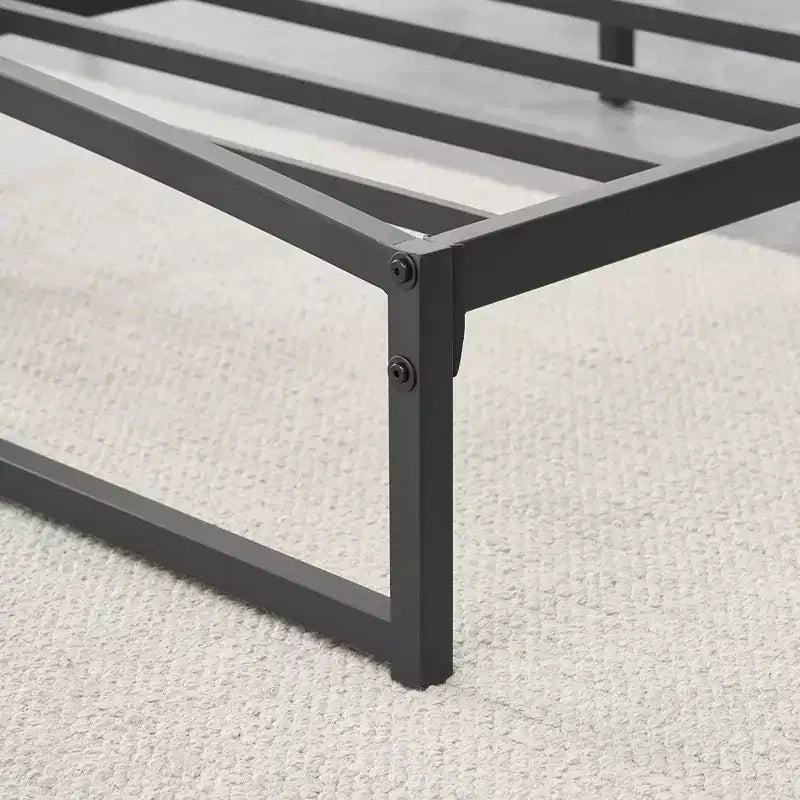 Cadre de lit bas – Plateforme métallique Queen Size, lattes en acier de 15 cm, silencieux, montage facile, mobilier de chambre moderne, pas besoin de sommier tapissier