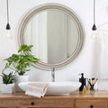 GDFStudio Willowcrest 23.6 Round Vintage Farmhouse Wall Mirror with Beaded Wood Frame