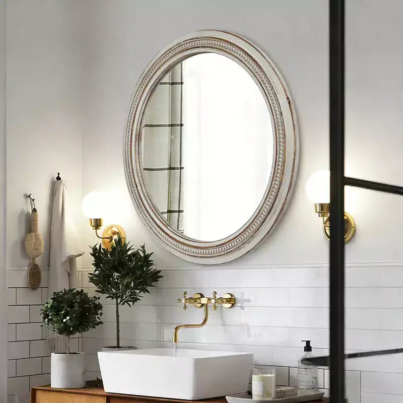 Miroir mural rond GDFStudio Willowcrest 23,6 de style ferme vintage avec cadre en bois perlé