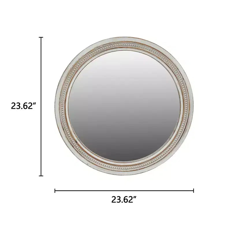 Miroir mural rond GDFStudio Willowcrest 23,6 de style ferme vintage avec cadre en bois perlé