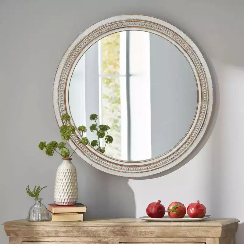 Miroir mural rond GDFStudio Willowcrest 23,6 de style ferme vintage avec cadre en bois perlé