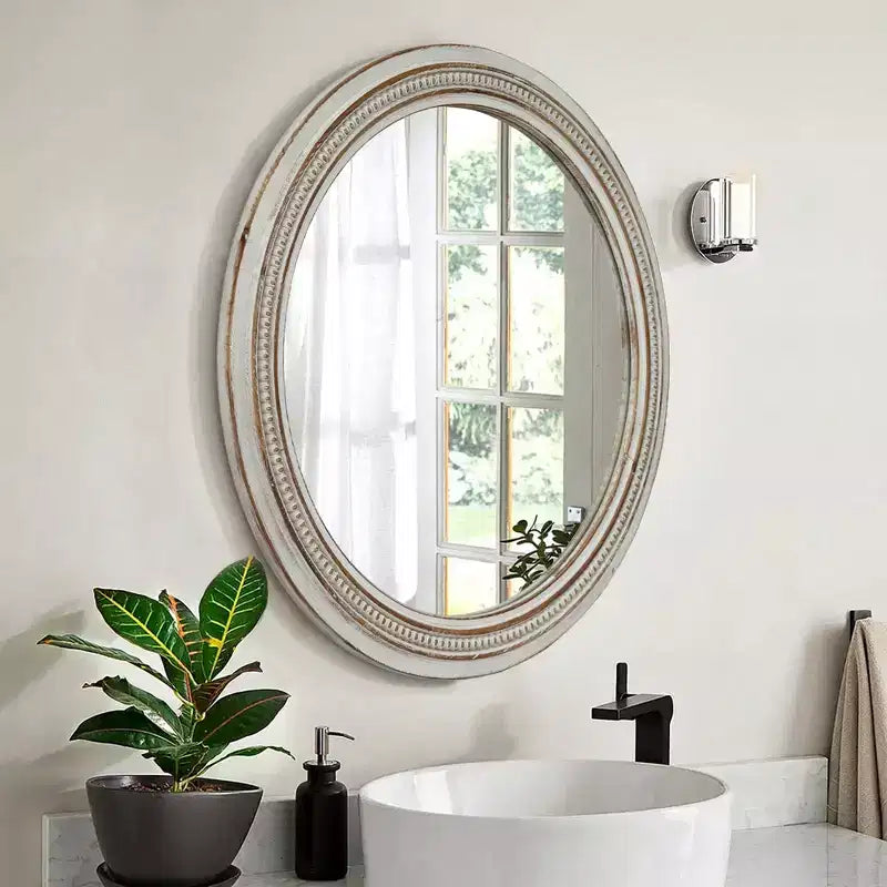 Miroir mural rond GDFStudio Willowcrest 23,6 de style ferme vintage avec cadre en bois perlé