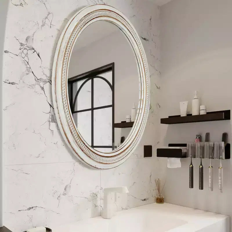 Miroir mural rond GDFStudio Willowcrest 23,6 de style ferme vintage avec cadre en bois perlé