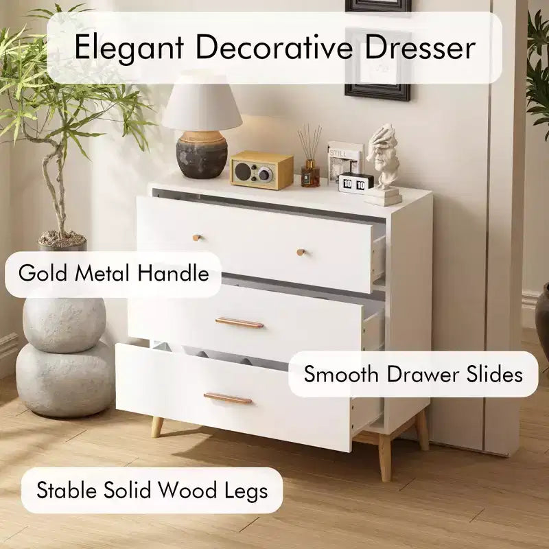 Commode à 3 tiroirs Meuble de rangement blanc Buffet à tiroirs – ModernLuxe