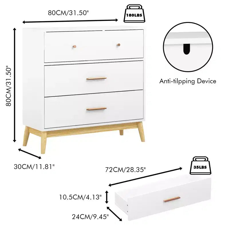 Commode à 3 tiroirs Meuble de rangement blanc Buffet à tiroirs – ModernLuxe