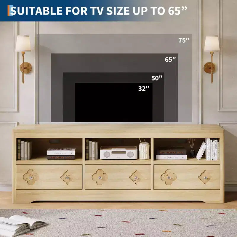 Meuble TV Acekool pour TV, console média du milieu du siècle avec tiroir sculpté pour salon
