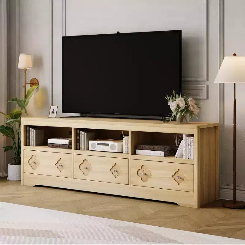 Meuble TV Acekool pour TV, console média du milieu du siècle avec tiroir sculpté pour salon