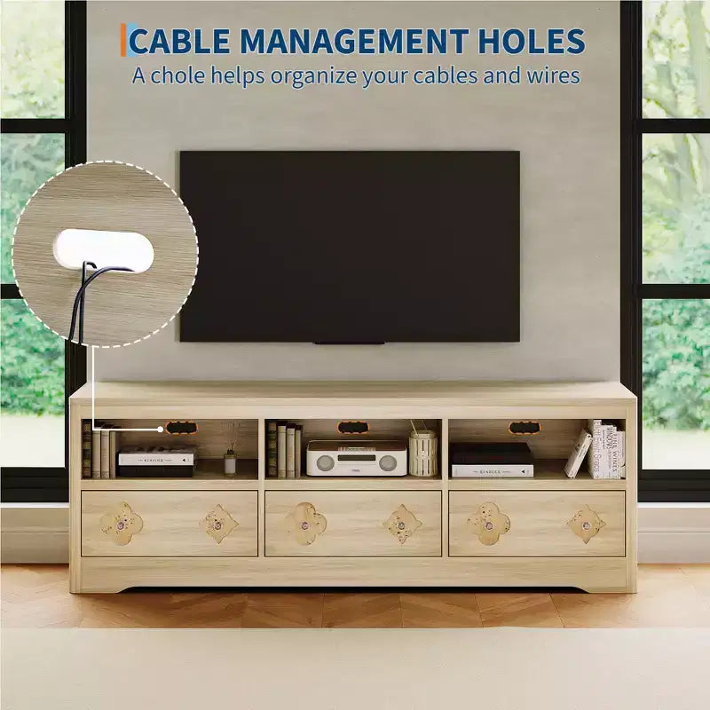 Meuble TV Acekool pour TV, console média du milieu du siècle avec tiroir sculpté pour salon