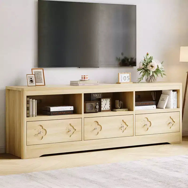 Meuble TV Acekool pour TV, console média du milieu du siècle avec tiroir sculpté pour salon