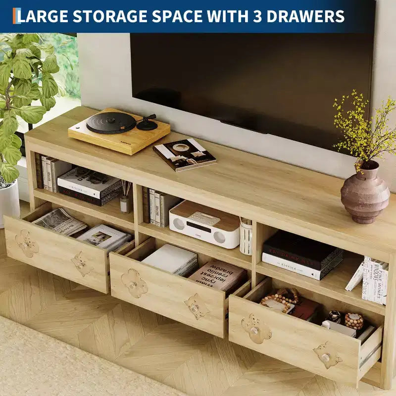 Meuble TV Acekool pour TV, console média du milieu du siècle avec tiroir sculpté pour salon