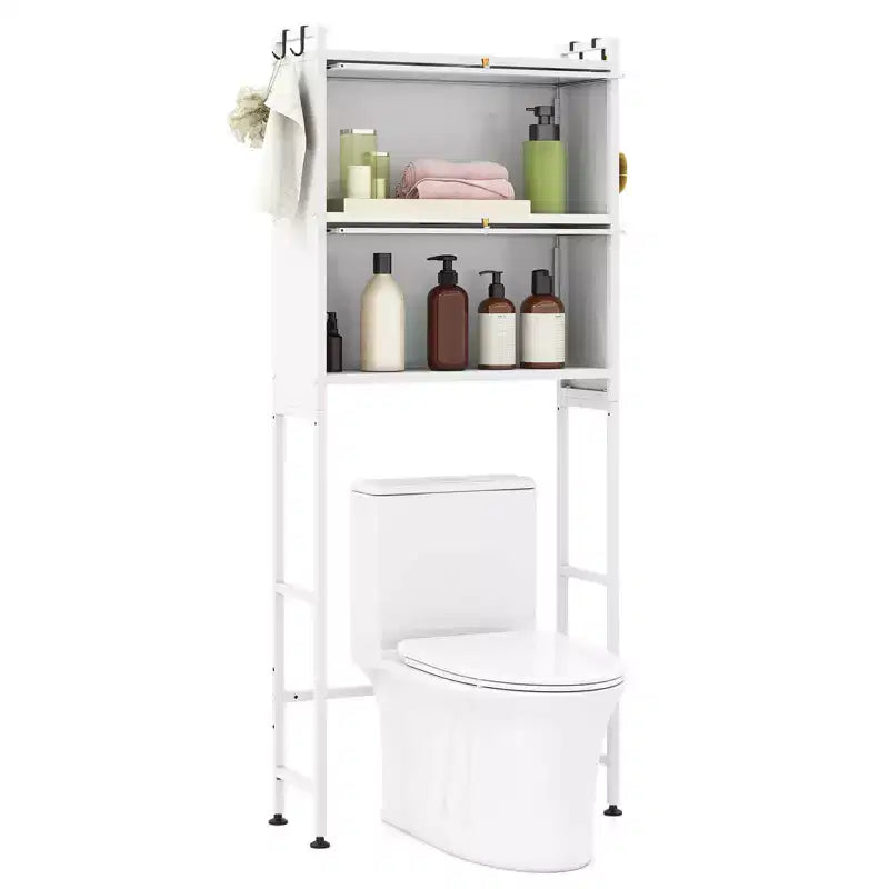 Meuble de Rangement de Salle de Bain Costway 66 avec 2 Armoires à Rabat, Portes Cannelées Transparentes, 4 Crochets Noir/Blanc