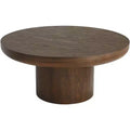 Regency Hill Owen 36 Wide Rustic Modern Walnut Finish Wood Pedestal Coffee Table