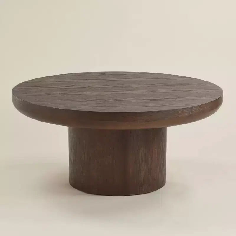 Table basse piédestal Regency Hill Owen 36 po en bois, style rustique moderne, finition noyer