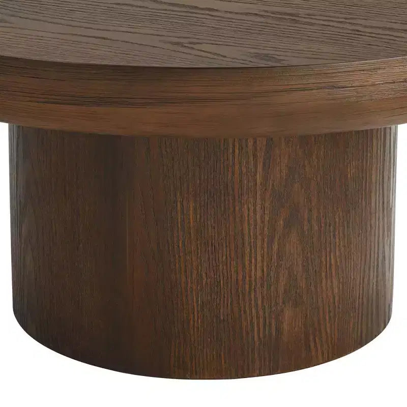 Table basse piédestal Regency Hill Owen 36 po en bois, style rustique moderne, finition noyer