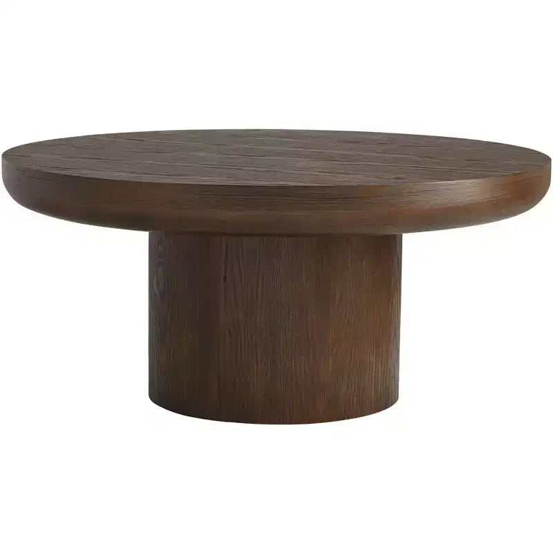 Table basse piédestal Regency Hill Owen 36 po en bois, style rustique moderne, finition noyer