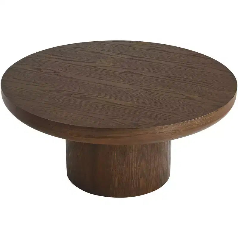 Table basse piédestal Regency Hill Owen 36 po en bois, style rustique moderne, finition noyer