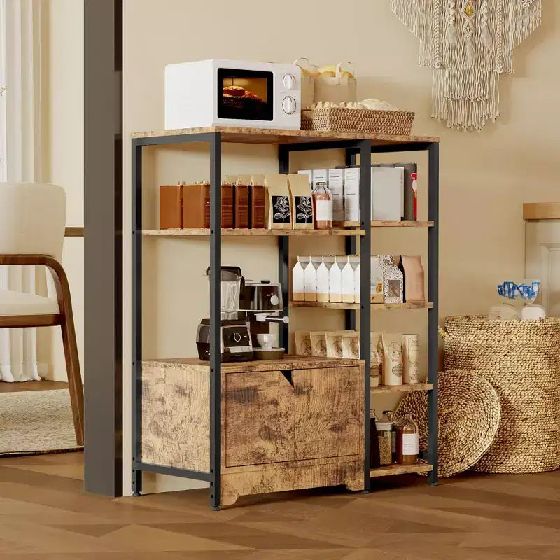 Étagère de cuisine à 5 niveaux avec armoire, support à micro-ondes autoportant de 97 cm et station de café, étagère de rangement pour cuisine, salon et bureau