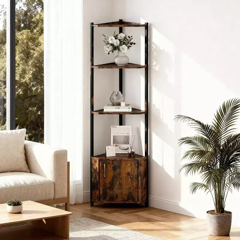 Étagère d'angle à 5 niveaux, étagère murale moderne, luminosité réglable, rangement peu encombrant pour chambre, salon, bureau