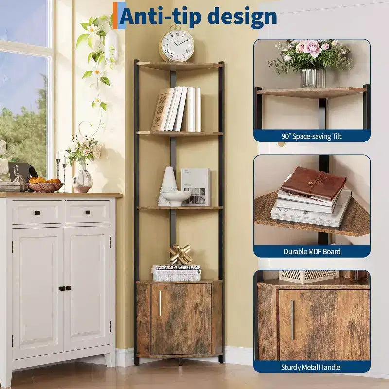 Étagère d'angle à 5 niveaux, étagère murale moderne, luminosité réglable, rangement peu encombrant pour chambre, salon, bureau
