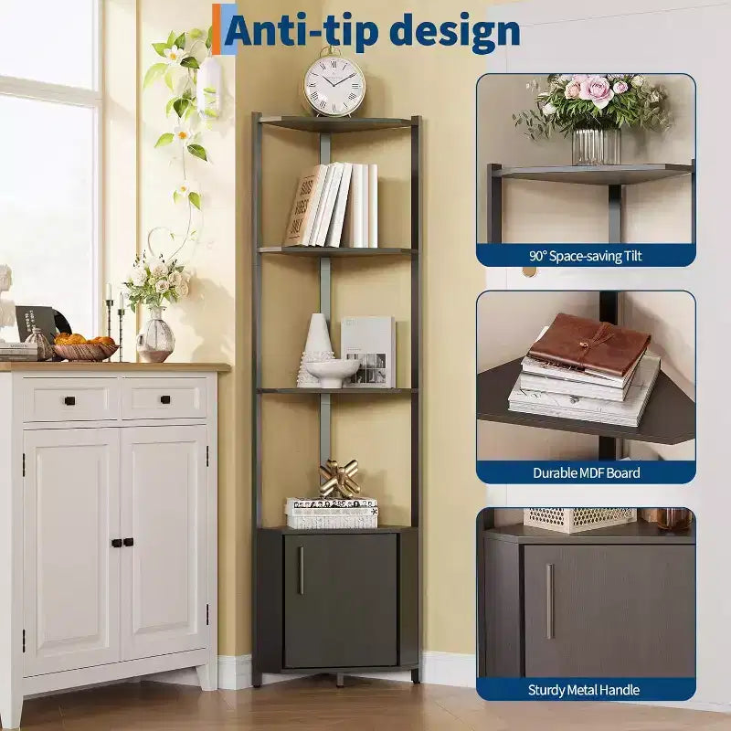 Étagère d'angle à 5 niveaux, étagère murale moderne, luminosité réglable, rangement peu encombrant pour chambre, salon, bureau