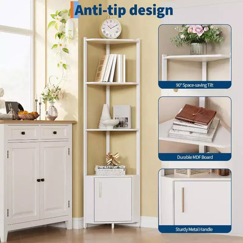 Étagère d'angle à 5 niveaux, étagère murale moderne, luminosité réglable, rangement peu encombrant pour chambre, salon, bureau