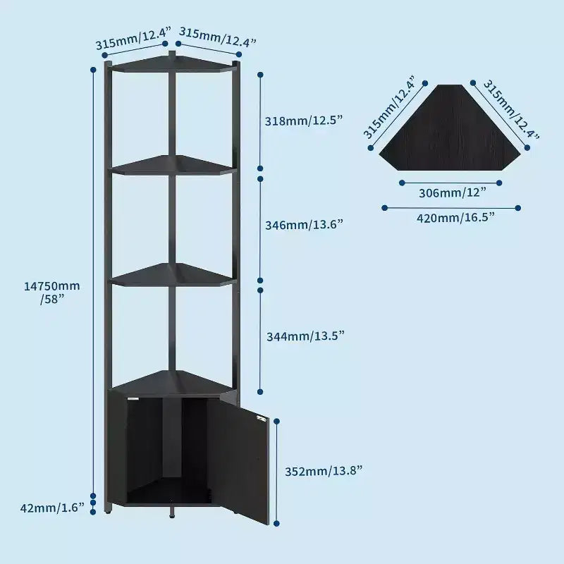 Étagère d'angle à 5 niveaux, étagère murale moderne, luminosité réglable, rangement peu encombrant pour chambre, salon, bureau