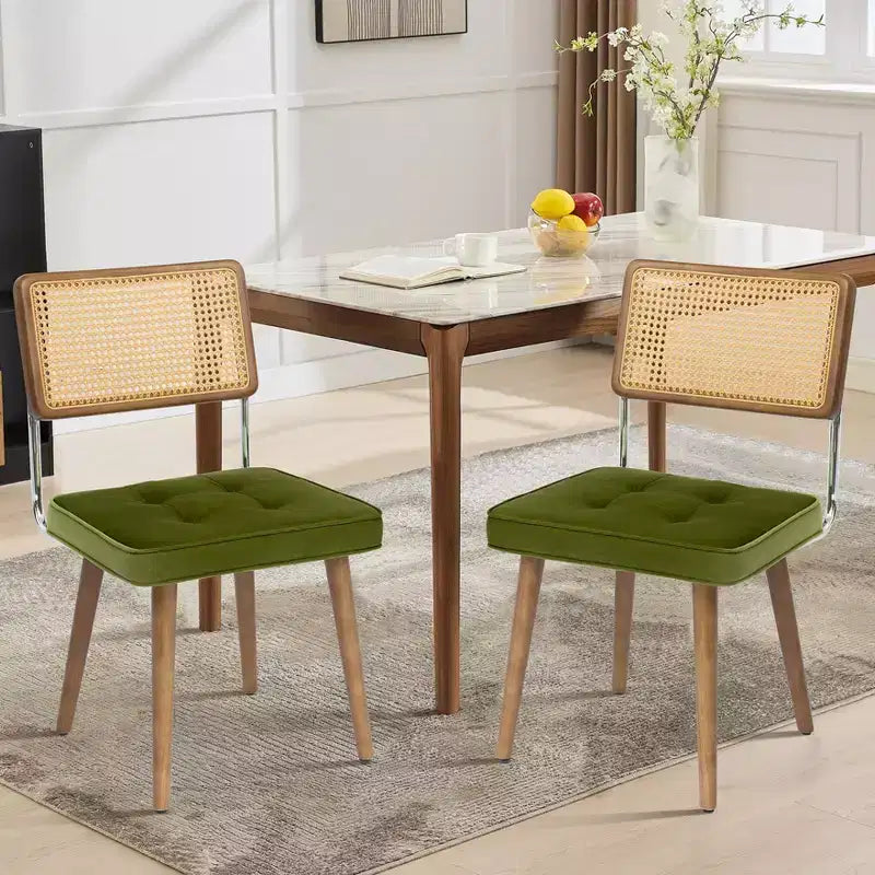 Lot de 4 ou 6 chaises de salle à manger en rotin style bohème moderne, assise rembourrée douce, dossier haut en cannage, pieds en bois robustes, pour cuisine, salle à manger, restaurant