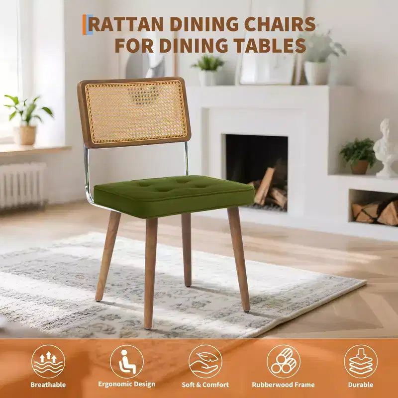 Lot de 4 ou 6 chaises de salle à manger en rotin style bohème moderne, assise rembourrée douce, dossier haut en cannage, pieds en bois robustes, pour cuisine, salle à manger, restaurant