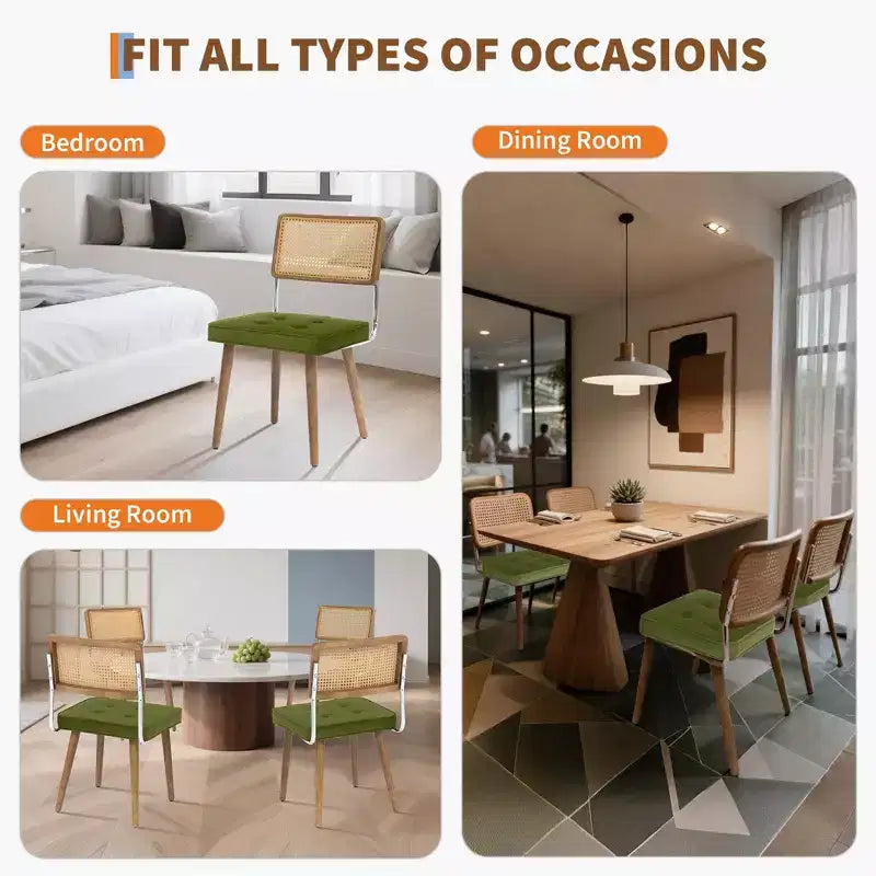Lot de 4 ou 6 chaises de salle à manger en rotin style bohème moderne, assise rembourrée douce, dossier haut en cannage, pieds en bois robustes, pour cuisine, salle à manger, restaurant