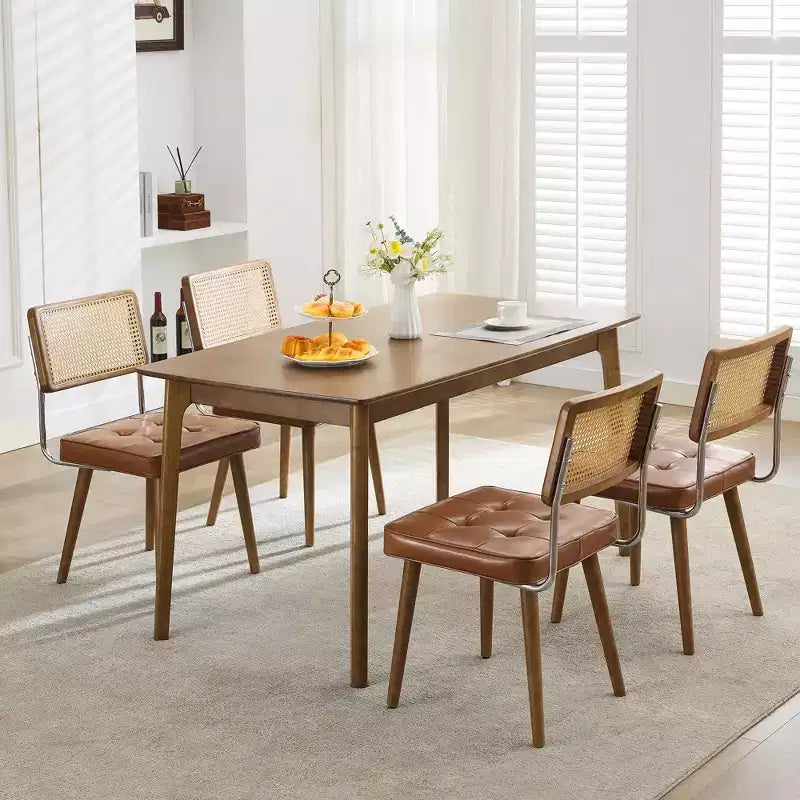 Lot de 4 ou 6 chaises de salle à manger en rotin style bohème moderne, assise rembourrée douce, dossier haut en cannage, pieds en bois robustes, pour cuisine, salle à manger, restaurant