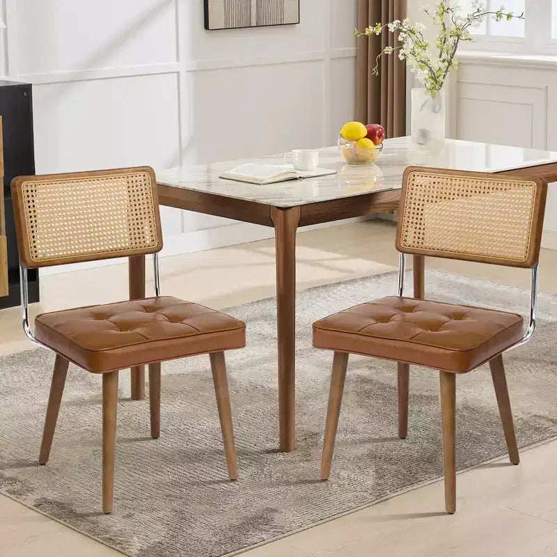Lot de 4 ou 6 chaises de salle à manger en rotin style bohème moderne, assise rembourrée douce, dossier haut en cannage, pieds en bois robustes, pour cuisine, salle à manger, restaurant